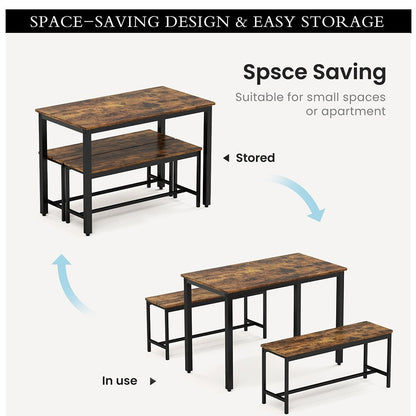 Ensemble table à manger, table de bar en bois, table de cuisine avec 2 bancs - 3 pièces