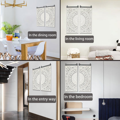 Décoration murale en bois blanc ivoire vieilli avec des accents noirs (lot de 2)