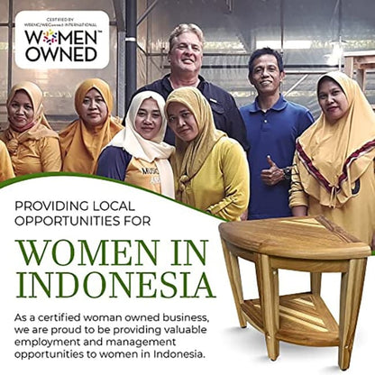 EcoDecors, Banc de douche élégant en teck, Tabouret de douche en teck, Tabouret de douche d'angle, Banc de douche d'angle en teck, Avec étagère