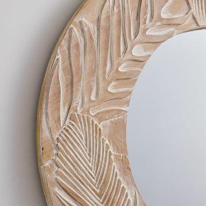 Miroir mural rond en bois sculpté de style ferme - 28 x 28