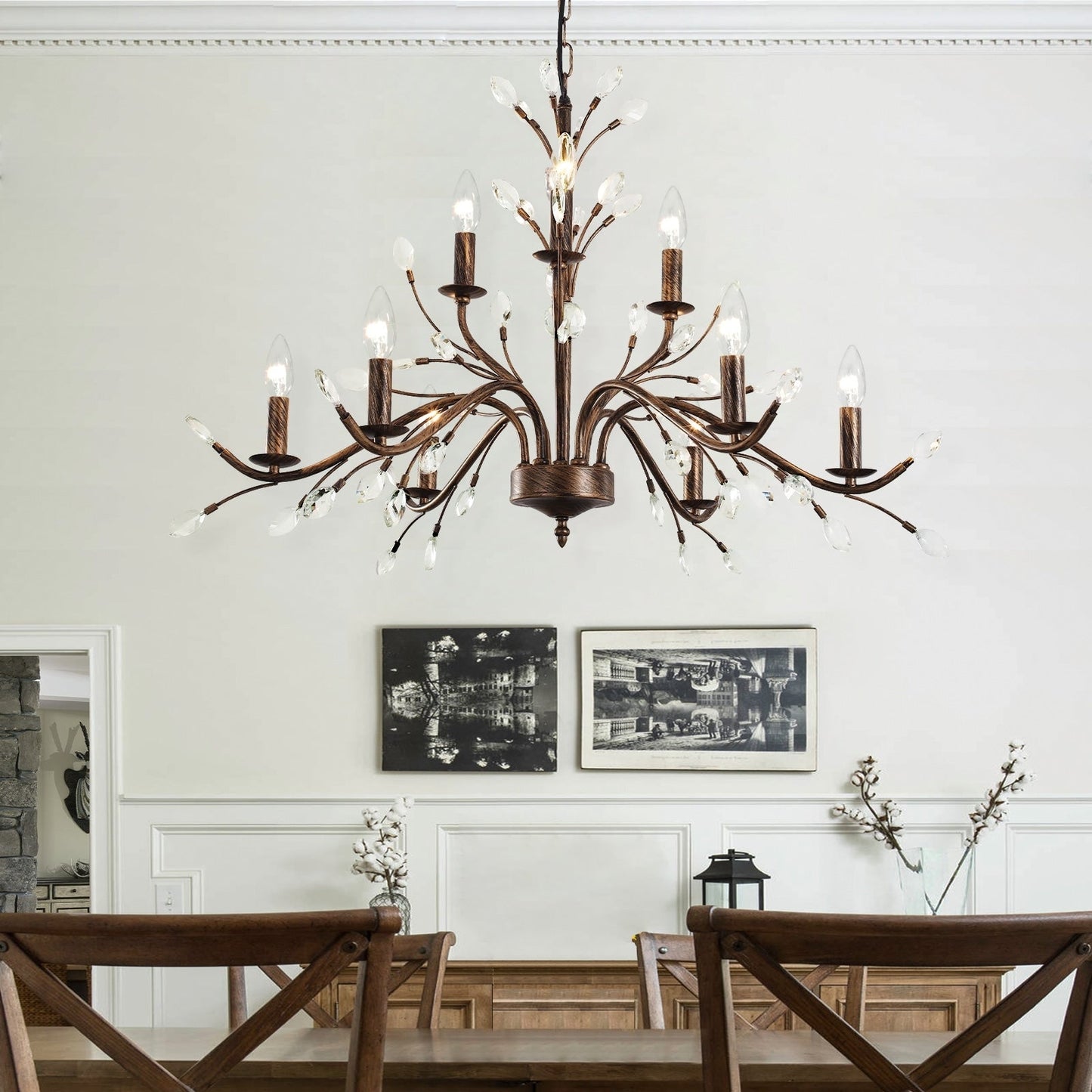 Lustre en cristal style bougie style rétro avec branches d'arbres