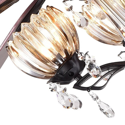 Ventilateur de plafond Garlow noir mat à 5 pales avec lustre en cristal et coupelles en forme de fleurs (télécommande incluse) - 52 pouces de diamètre