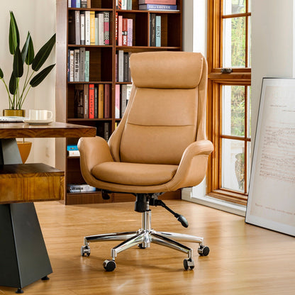 Chaise de bureau pivotante réglable en similicuir Glitzhome de 48 pouces, style milieu du siècle