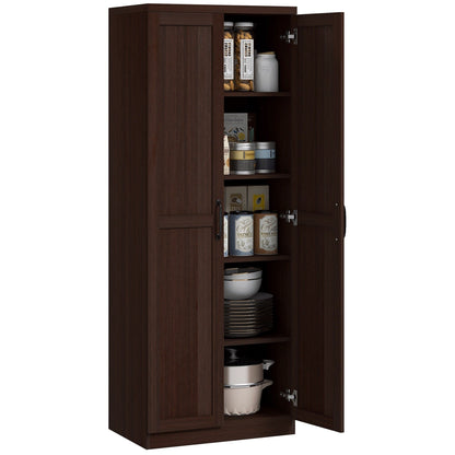HOMCOM 63 Garde-manger de cuisine 2 portes, meuble de rangement indépendant avec étagères à 5 niveaux et 2 étagères réglables pour salle à manger
