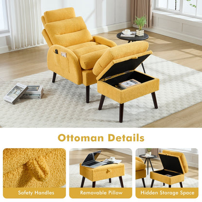 Fauteuil d'appoint HOMYKA avec dossier réglable et pouf de rangement