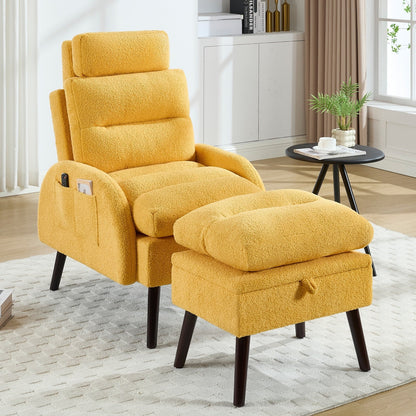 Fauteuil d'appoint HOMYKA avec dossier réglable et pouf de rangement