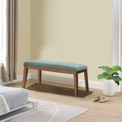 Banc d'entrée rembourré en tissu, banc de chambre pour bout de lit beige, bois massif 44 pouces