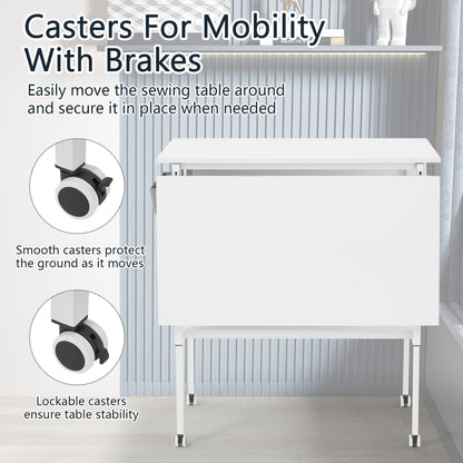 Table de bricolage réglable en hauteur avec étagères de rangement, table de découpe pliante mobile pour la maison, le bureau, la salle de couture et la salle d'artisanat