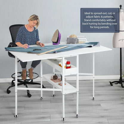 Table de bricolage réglable en hauteur avec étagères de rangement, table de découpe pliante mobile pour la maison, le bureau, la salle de couture et la salle d'artisanat