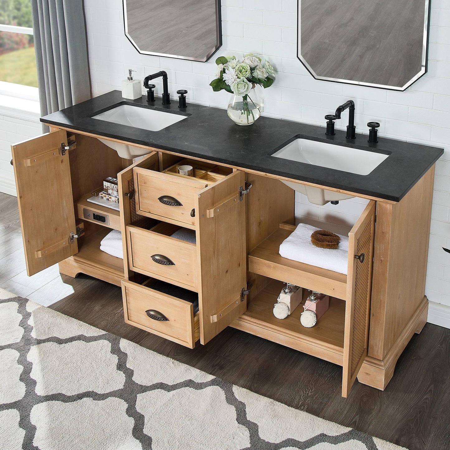 Meuble-lavabo Hervas avec plateau en marbre naturel sans miroir