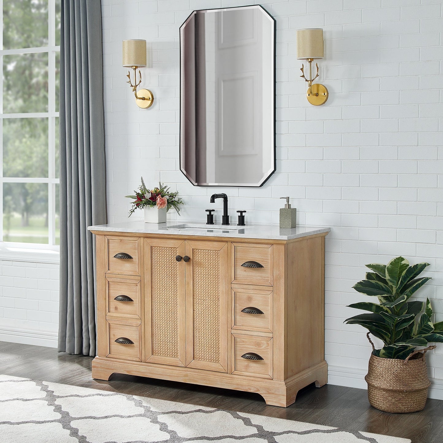 Meuble-lavabo Hervas avec plateau en marbre naturel sans miroir