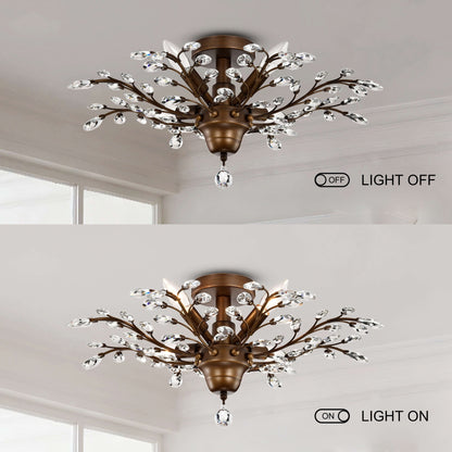 Plafonnier à 4 lumières en cristal avec feuilles de houx