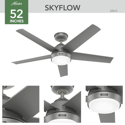 Ventilateur de plafond extérieur Hunter 52 Skyflow avec kit d'éclairage LED, commande murale - Côtier moderne contemporain - WeatherMax - CLASSÉ HUMIDE !