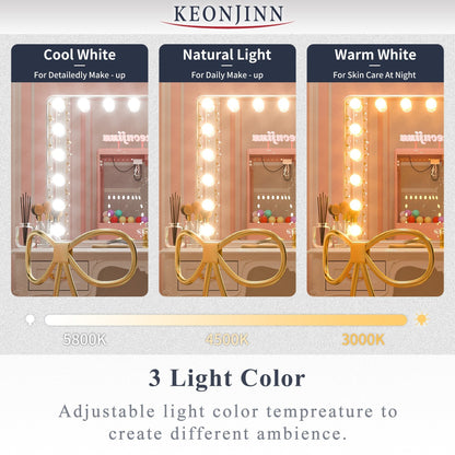 Miroir de maquillage Hollywood Keonjinn à LED avec 15/18 lumières LED