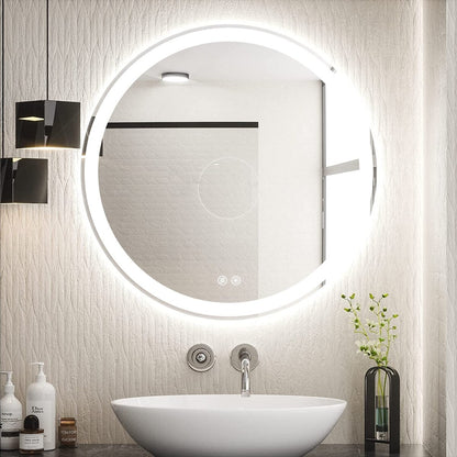 Miroir de courtoisie rond sans cadre, antibuée, éclairé par LED et à intensité variable