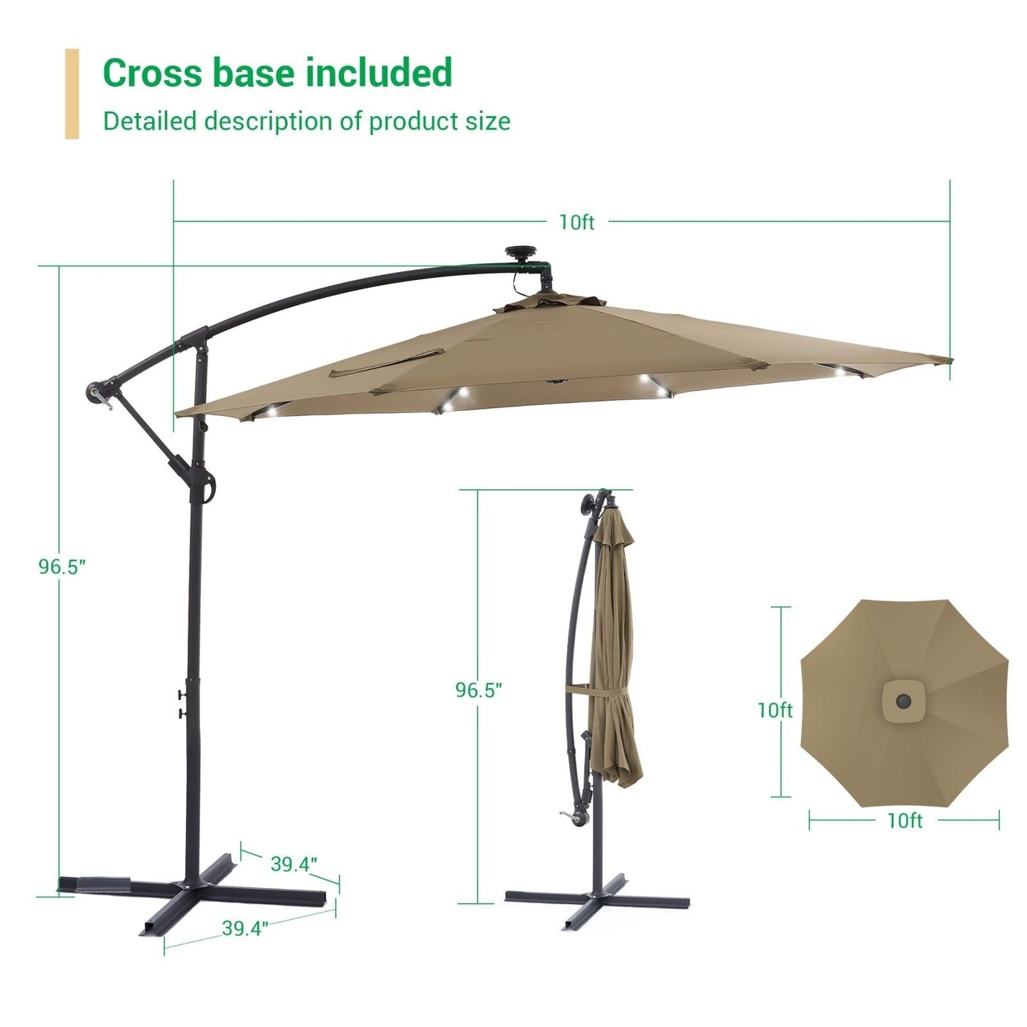 Parasol de terrasse déporté à LED LIVOOSUN de 10 pieds avec base croisée
