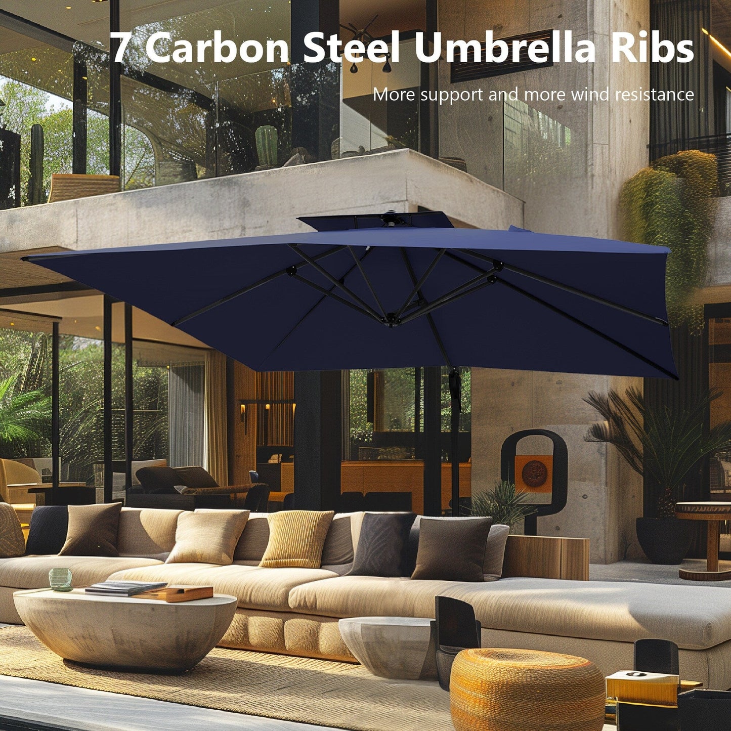 MAISON ARTS Parasol déporté hydraulique automatique de 12 pieds avec mât en aluminium et rotation à 360 degrés