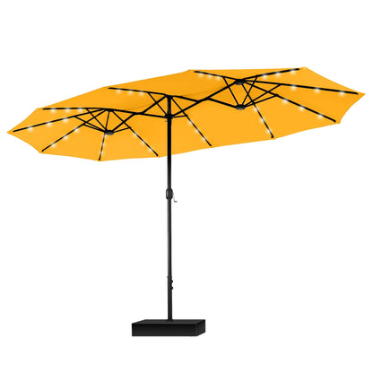MAISON ARTS Parasol de marché extérieur rectangulaire à manivelle double face de 15 pieds Parasol de patio éclairé par LED solaire avec base incluse