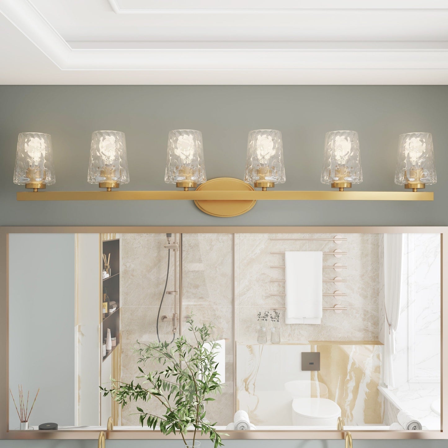 Applique de salle de bain moderne à 6 LED à intensité variable de style milieu du siècle avec verre artistique - 51 pouces