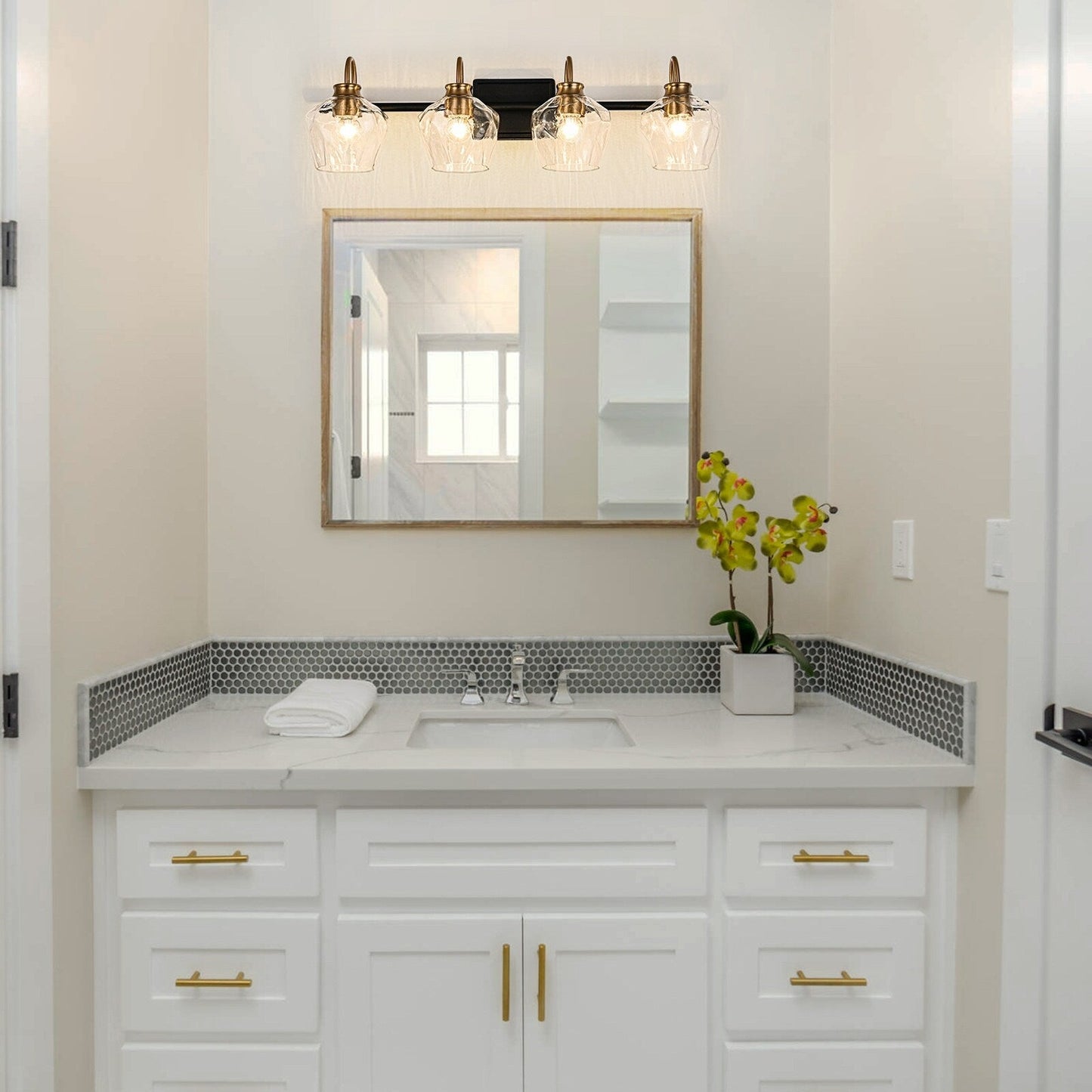 Appliques murales modernes à 3/4 lumières pour salle de bain, à intensité variable, avec abat-jour en verre