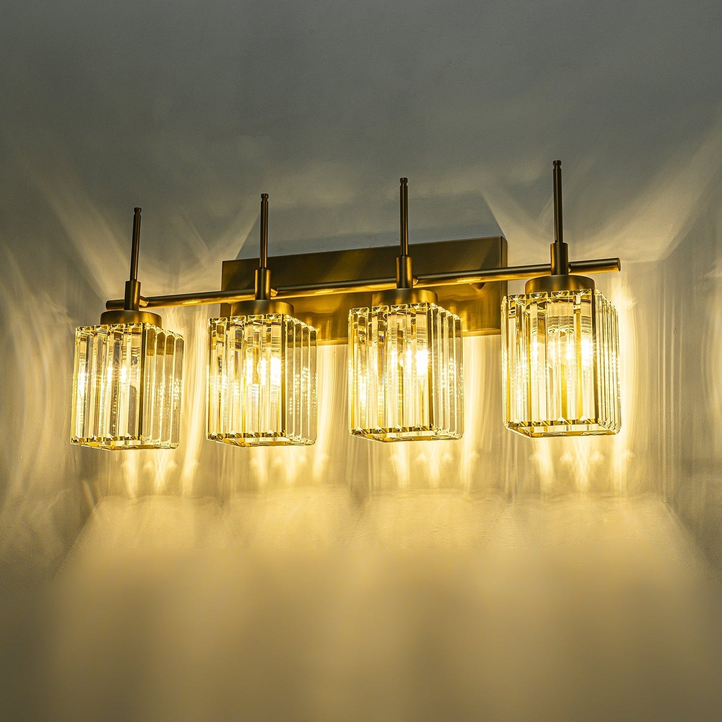 Applique murale moderne dorée à intensité variable, style cylindre glamour pour salle de bain, en cristal, pour meuble-lavabo