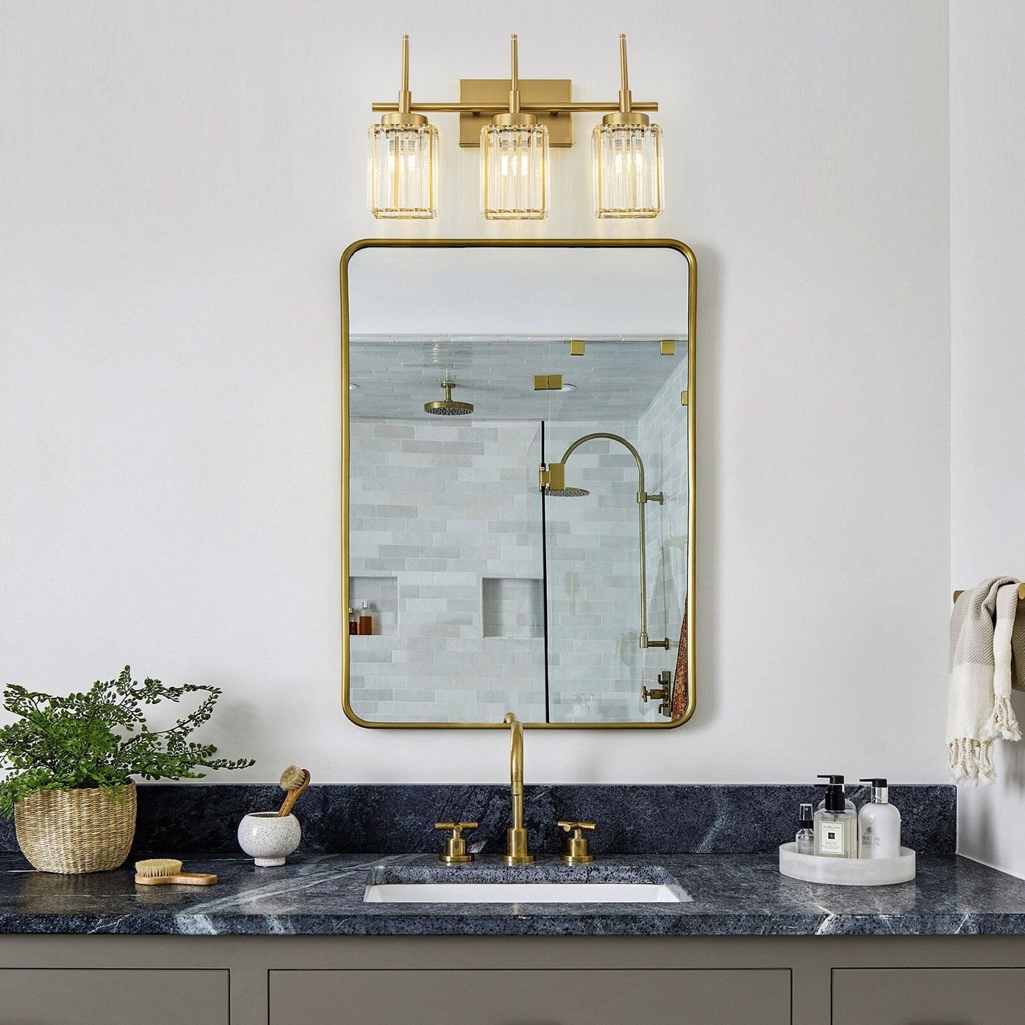 Applique murale moderne dorée à intensité variable, style cylindre glamour pour salle de bain, en cristal, pour meuble-lavabo