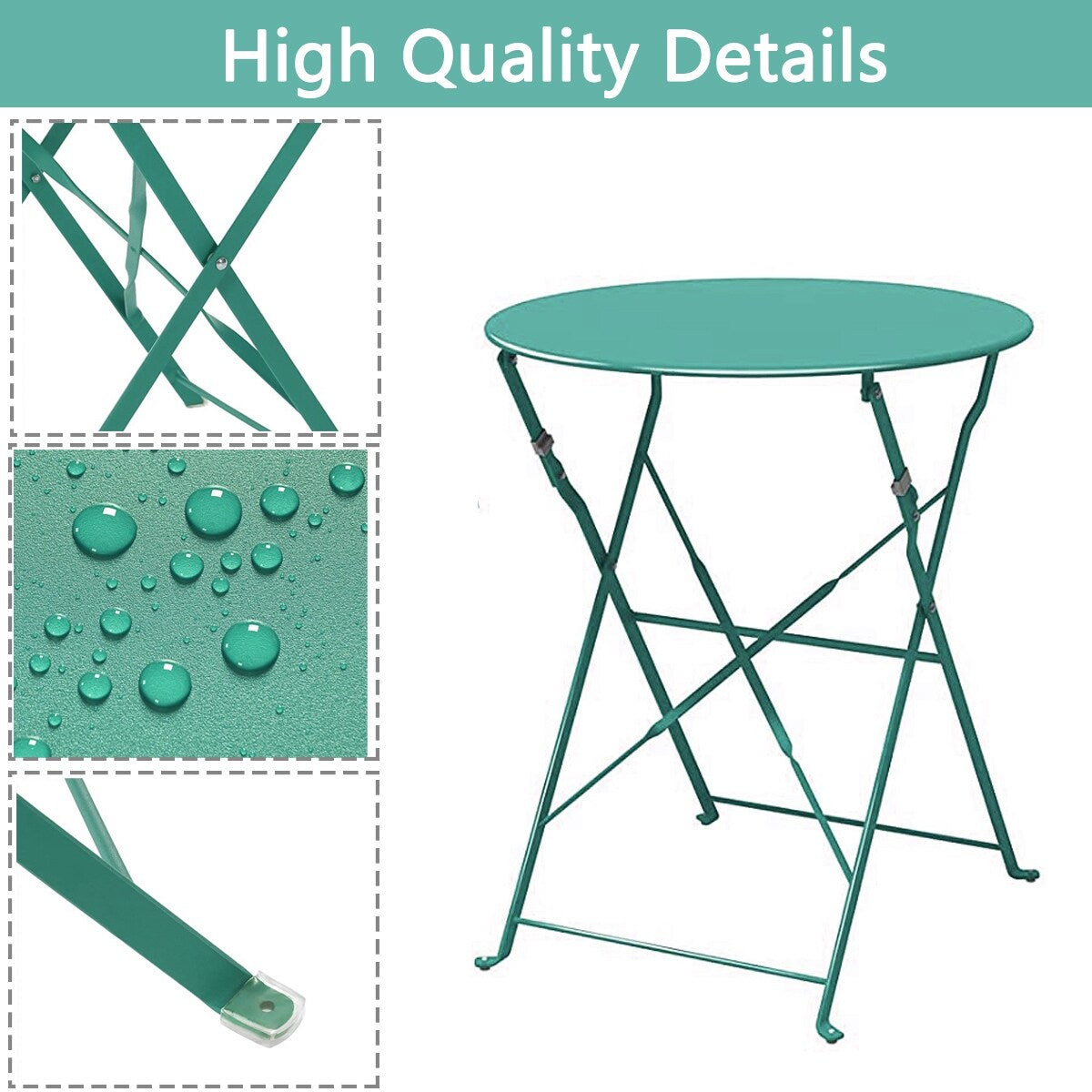 Ensemble bistrot pliant en métal 3 pièces, résistant aux intempéries, pour l'extérieur et l'intérieur, idéal pour la terrasse, la cour et le jardin.