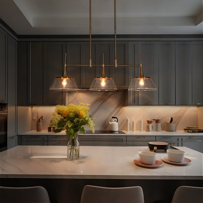 Lustre moderne Mola en verre grainé doré à 3 lumières, luminaire suspendu linéaire pour salle à manger
