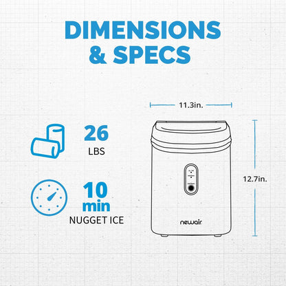 Machine à glaçons Newair de 11,8 kg (26 lb) pour comptoir, noir mat, avec fenêtre de visualisation de la glace, bouton autonettoyant et bec verseur facile à utiliser.