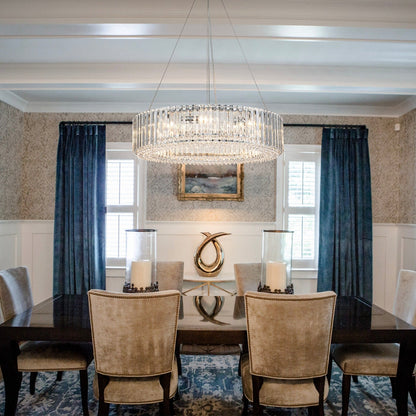 Lustre rond moderne en cristal OYIPRO 6/8/12 lumières en forme de tambour pour îlot de cuisine