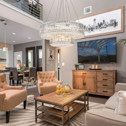 Lustre rond moderne en cristal OYIPRO 6/8/12 lumières en forme de tambour pour îlot de cuisine