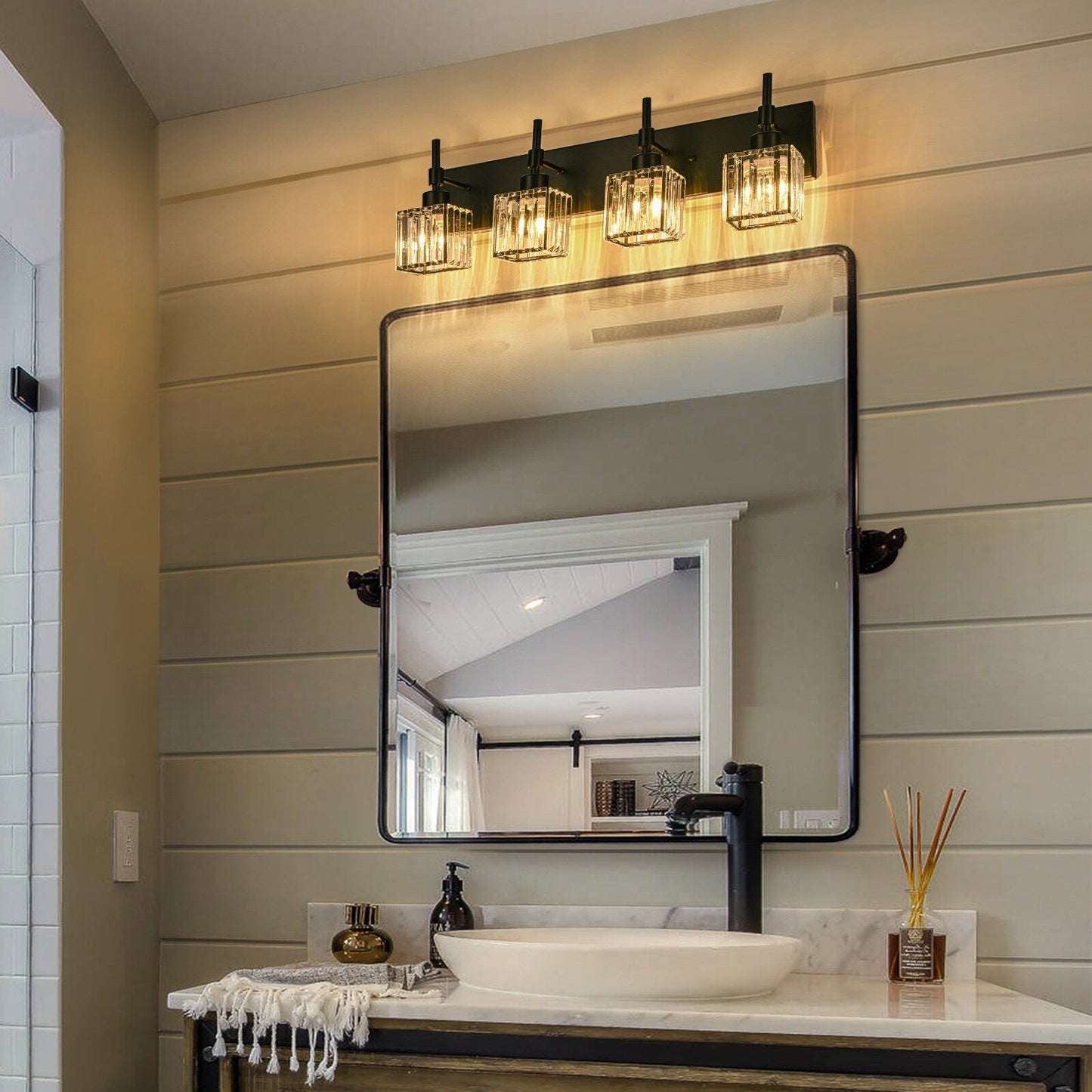 Luminaires de salle de bain en cristal à intensité variable Ora Modern sur miroir Glam Vanity Lights