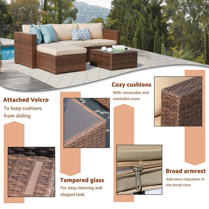 Ensemble de canapés d'extérieur sectionnels en osier 5 pièces avec coussins