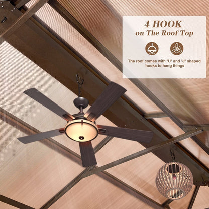 Gazebo à toit rigide EROMMY, pergola d'extérieur avec double toit, filet et rideaux, auvent robuste pour patio, arrière-cour, fête au bord de la piscine