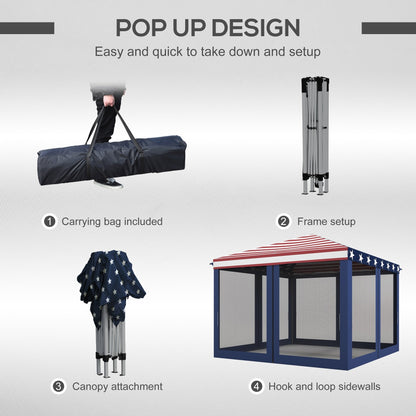 Auvent pop-up robuste Outsunny 10' x 10' avec filet latéral en maille amovible, conception d'installation facile, événement de fête en plein air