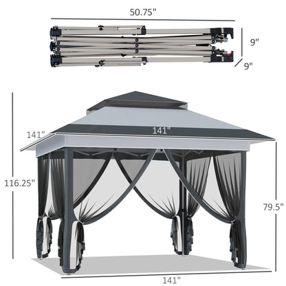 Outsunny 12' x 12' Pop Up Canopy Sun Shade Tente instantanée pliable avec filet latéral en maille, hauteur réglable sur 3 niveaux