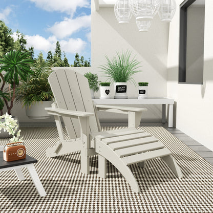 Chaise Adirondack pliable Polytrends Laguna en PEHD pour terrasse extérieure toutes saisons avec pouf (ensemble 2 pièces)
