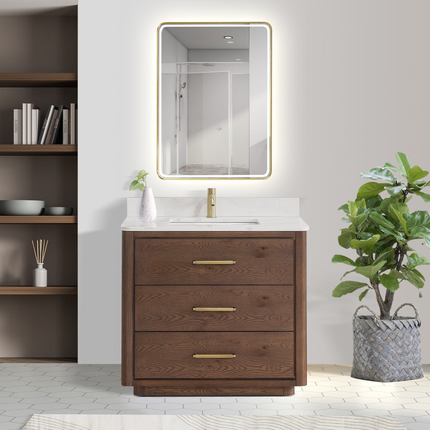 Meuble-lavabo Porto avec dessus en quartz blanc sans miroir