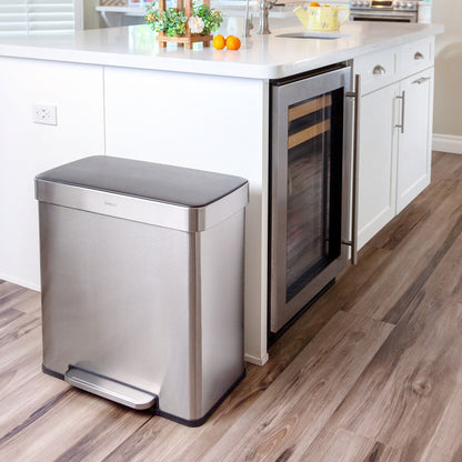 Poubelle de recyclage rectangulaire Qualiazero 16 gal (unité double 8 gal) - Acier inoxydable