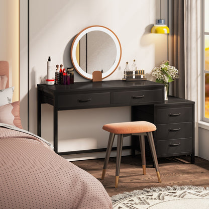 Bureau d'ordinateur réversible avec 5 tiroirs, bureau à domicile avec classeur, tiroir et support d'imprimante