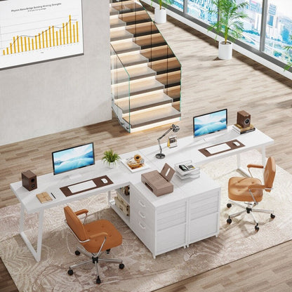 Bureau réversible en L avec tiroirs classeurs, bureau d'angle pour ordinateur