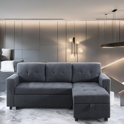 Canapé sectionnel réversible avec lit gigogne, méridienne avec rangement dissimulé, pieds durables,