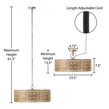 Lustre à 3 lumières River of Goods Bryar en laiton et cristal 23,5 W - 23,5 x 23,5 x 61,5