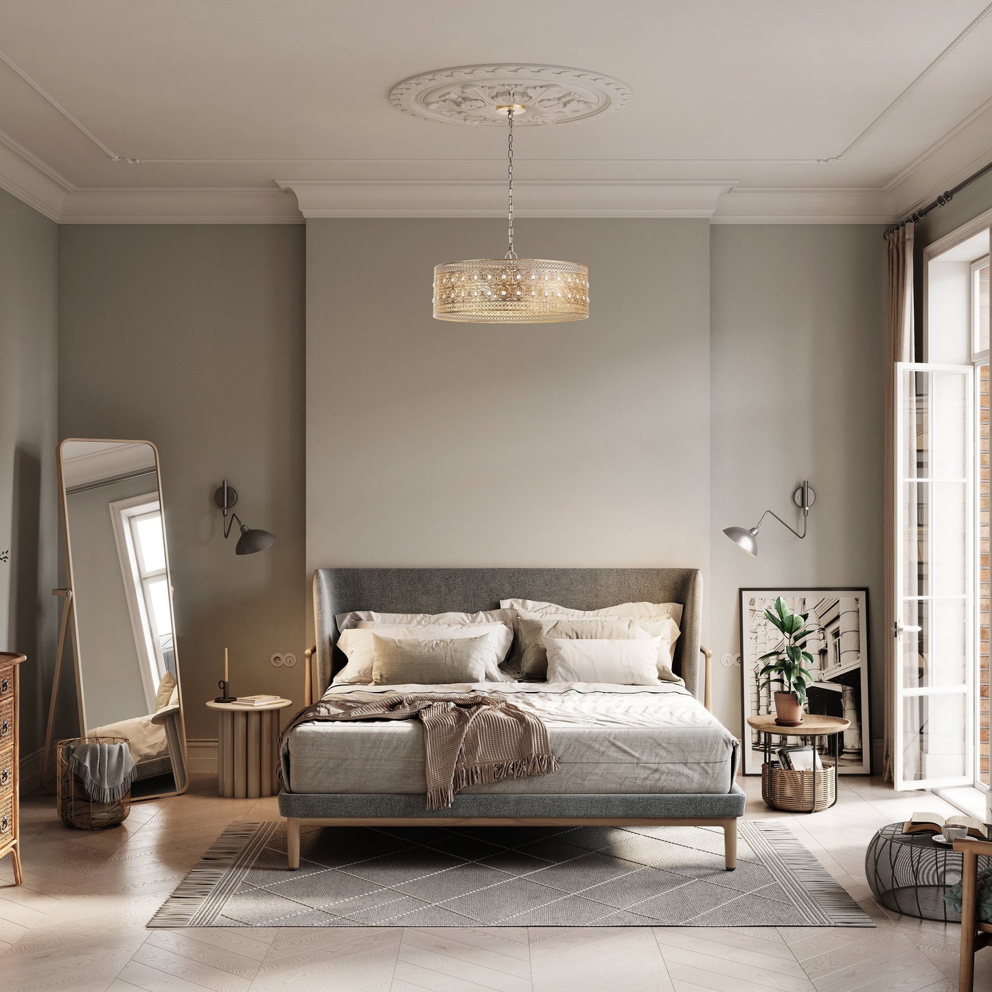 Lustre à 3 lumières River of Goods Bryar en laiton et cristal 23,5 W - 23,5 x 23,5 x 61,5