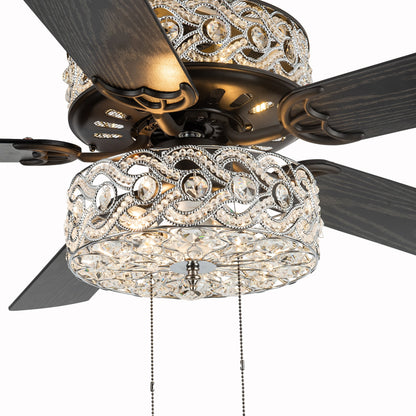 Ventilateur de plafond à DEL River of Goods Olivia, finition bronze huilé/cristal, 52 pouces - 52L x 52W x 18.25H - 52L x 52W x 18.25H