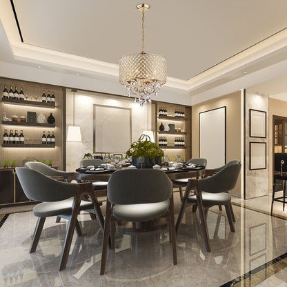 Lustre tambour à perles rondes avec cristaux suspendus