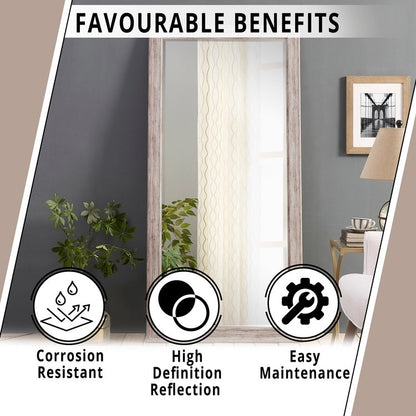 Miroir rustique pleine longueur - 66 x 32 cm, cadre rectangulaire en bois, miroir intégral pour salon, chambre à coucher