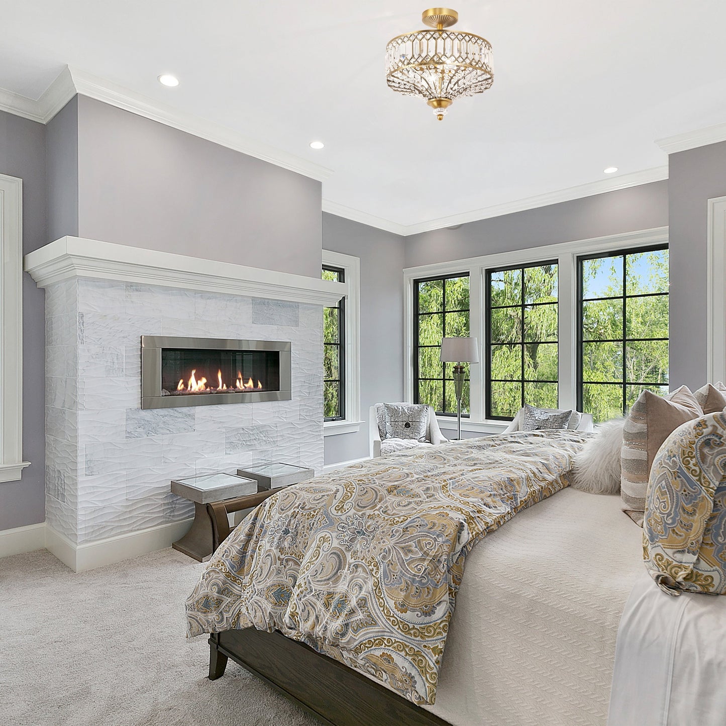 Luminaire semi-encastré en verre à plusieurs niveaux Silver Orchid Furey, bronze/or - 14,75 L x 14,75 l x 15,25 H