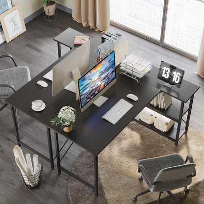 Petit bureau en L avec étagères de rangement Bureau d'ordinateur d'angle