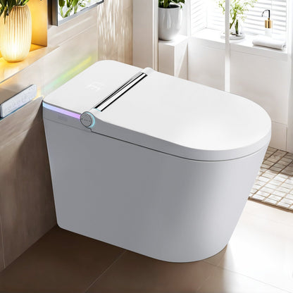 Toilettes intelligentes, toilettes bidet monobloc pour salles de bains, toilettes allongées modernes avec eau chaude, double chasse d'eau automatique, fonctionnement par capteur de pied
